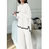 imagePRETTYGARDEN Womens 2 Piece Knit Sweater Set Casual Long Sleeve Pullover Wide Leg Pants Sweatsuit Tracksuit OutfitWhite