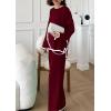 imagePRETTYGARDEN Womens 2 Piece Knit Sweater Set Casual Long Sleeve Pullover Wide Leg Pants Sweatsuit Tracksuit OutfitWine Red