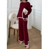 imagePRETTYGARDEN Womens 2 Piece Knit Sweater Set Casual Long Sleeve Pullover Wide Leg Pants Sweatsuit Tracksuit OutfitWine Red