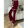 imagePRETTYGARDEN Womens 2 Piece Knit Sweater Set Casual Long Sleeve Pullover Wide Leg Pants Sweatsuit Tracksuit OutfitWine Red