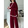 imagePRETTYGARDEN Womens 2 Piece Knit Sweater Set Casual Long Sleeve Pullover Wide Leg Pants Sweatsuit Tracksuit OutfitWine Red