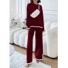 imagePRETTYGARDEN Womens 2 Piece Knit Sweater Set Casual Long Sleeve Pullover Wide Leg Pants Sweatsuit Tracksuit OutfitWine Red