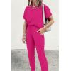 imagePRETTYGARDEN Womens Two Piece Lounge Sets 2025 Spring Summer Jogger Pants Vacation Outfits Travel Airplane Matching ClothesRose Red