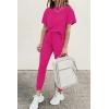 imagePRETTYGARDEN Womens Two Piece Lounge Sets 2025 Spring Summer Jogger Pants Vacation Outfits Travel Airplane Matching ClothesRose Red