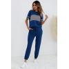 imagePRETTYGARDEN Womens Two Piece Lounge Sets 2025 Spring Summer Jogger Pants Vacation Outfits Travel Airplane Matching ClothesStriped Bright Blue