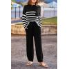imagePRETTYGARDEN Womens Winter 2 Piece Sweater Set Casual Pullover Top High Waisted Sweatpants Tracksuit Lounge OutfitsStriped Black