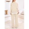 imagePRETTYGARDEN Womens Winter Two Piece Matching Sweater Lounge Sets Knit Long Sleeve Pullover Tops Wide Leg Pants TracksuitsBeige