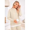 imagePRETTYGARDEN Womens Winter Two Piece Matching Sweater Lounge Sets Knit Long Sleeve Pullover Tops Wide Leg Pants TracksuitsBeige