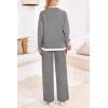 imagePRETTYGARDEN Womens Winter Two Piece Matching Sweater Lounge Sets Knit Long Sleeve Pullover Tops Wide Leg Pants TracksuitsGrey