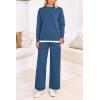imagePRETTYGARDEN Womens Winter Two Piece Matching Sweater Lounge Sets Knit Long Sleeve Pullover Tops Wide Leg Pants TracksuitsGrey Blue