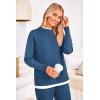 imagePRETTYGARDEN Womens Winter Two Piece Matching Sweater Lounge Sets Knit Long Sleeve Pullover Tops Wide Leg Pants TracksuitsGrey Blue