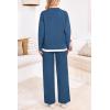 imagePRETTYGARDEN Womens Winter Two Piece Matching Sweater Lounge Sets Knit Long Sleeve Pullover Tops Wide Leg Pants TracksuitsGrey Blue
