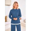 imagePRETTYGARDEN Womens Winter Two Piece Matching Sweater Lounge Sets Knit Long Sleeve Pullover Tops Wide Leg Pants TracksuitsGrey Blue