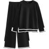 imagePRETTYGARDEN Womens 2 Piece Knit Sweater Set Casual Long Sleeve Pullover Wide Leg Pants Sweatsuit Tracksuit OutfitBlack