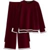 imagePRETTYGARDEN Womens 2 Piece Knit Sweater Set Casual Long Sleeve Pullover Wide Leg Pants Sweatsuit Tracksuit OutfitWine Red