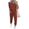 imagePRETTYGARDEN Womens Two Piece Lounge Sets 2025 Spring Summer Jogger Pants Vacation Outfits Travel Airplane Matching ClothesBrick Red