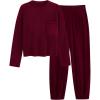 imagePRETTYGARDEN Womens Winter 2 Piece Sweater Set Casual Pullover Top High Waisted Sweatpants Tracksuit Lounge OutfitsWine Red