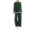 imagePRETTYGARDEN Womens Winter Two Piece Matching Sweater Lounge Sets Knit Long Sleeve Pullover Tops Wide Leg Pants TracksuitsDark Green
