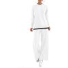 imagePRETTYGARDEN Womens Winter Two Piece Matching Sweater Lounge Sets Knit Long Sleeve Pullover Tops Wide Leg Pants TracksuitsWhite