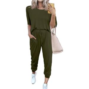 imagePRETTYGARDEN Womens Two Piece Lounge Sets 2025 Spring Summer Jogger Pants Vacation Outfits Travel Airplane Matching ClothesArmy Green