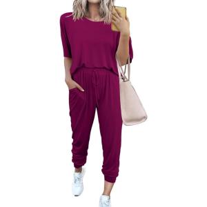 imagePRETTYGARDEN Womens Two Piece Lounge Sets 2025 Spring Summer Jogger Pants Vacation Outfits Travel Airplane Matching ClothesPurple