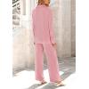 imagePRETTYGARDEN Womens 2 Piece Textured Sets Casual Button Down Shirt Wide Leg Pants Outfit Loungewear TracksuitDusty Pink