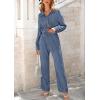 imagePRETTYGARDEN Womens 2 Piece Textured Sets Casual Button Down Shirt Wide Leg Pants Outfit Loungewear TracksuitGrey Blue