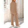 imagePRETTYGARDEN Womens 2 Piece Textured Sets Casual Button Down Shirt Wide Leg Pants Outfit Loungewear TracksuitKhaki