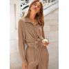 imagePRETTYGARDEN Womens 2 Piece Textured Sets Casual Button Down Shirt Wide Leg Pants Outfit Loungewear TracksuitKhaki