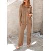 imagePRETTYGARDEN Womens 2 Piece Textured Sets Casual Button Down Shirt Wide Leg Pants Outfit Loungewear TracksuitKhaki