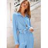 imagePRETTYGARDEN Womens 2 Piece Textured Sets Casual Button Down Shirt Wide Leg Pants Outfit Loungewear TracksuitLight Blue