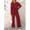 imagePRETTYGARDEN Womens 2 Piece Textured Sets Casual Button Down Shirt Wide Leg Pants Outfit Loungewear TracksuitWine Red