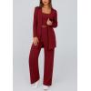 imagePRETTYGARDEN Womens Spring 3 Piece Pajamas Lounge Sets Fall Ribbed Knit Long Cardigan Cropped Tank Tops Wide Leg PantsWine Red