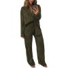 imagePRETTYGARDEN Womens 2 Piece Textured Sets Casual Button Down Shirt Wide Leg Pants Outfit Loungewear TracksuitArmy Green