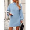imagePRETTYGARDEN Sweater Dress for Women Long Puff Sleeve Turtleneck Ribbed Knit Oversized Pullover Winter Short DressSky Blue
