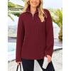 imagePRETTYGARDEN Womens 2024 Fall Chunky Knit Oversized Sweaters Long Sleeve Collared Quarter Zip Pullover Winter Jumper TopsWine Red