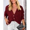 imagePRETTYGARDEN Womens Knit Cardigan Sweaters Casual Long Sleeve Open Front Button Up Ribbed Fall Spring Sweater JacketsWine Red