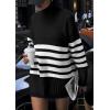 imagePRETTYGARDEN Womens Oversized Striped Sweaters Fall Casual Long Sleeve Turtleneck Pullover Chunky Knit Jumper TopsBlack