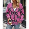 imagePRETTYGARDEN Womens Spring Fall Chunky Knit Cardigan Sweaters Casual Open Front Button Up Winter Coats OuterwearRose Red Green