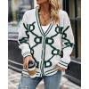 imagePRETTYGARDEN Womens Spring Fall Chunky Knit Cardigan Sweaters Casual Open Front Button Up Winter Coats OuterwearWhite Green