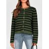 imagePRETTYGARDEN Womens Winter Cardigan Sweaters Button Down Open Front Long Sleeve Knit Cardigans Shirt Trendy OuterwearStriped Army Green