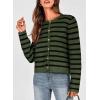 imagePRETTYGARDEN Womens Winter Cardigan Sweaters Button Down Open Front Long Sleeve Knit Cardigans Shirt Trendy OuterwearStriped Army Green