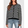 imagePRETTYGARDEN Womens Winter Cardigan Sweaters Button Down Open Front Long Sleeve Knit Cardigans Shirt Trendy OuterwearStriped Black