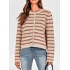 imagePRETTYGARDEN Womens Winter Cardigan Sweaters Button Down Open Front Long Sleeve Knit Cardigans Shirt Trendy OuterwearStriped Caramel