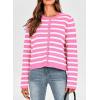 imagePRETTYGARDEN Womens Winter Cardigan Sweaters Button Down Open Front Long Sleeve Knit Cardigans Shirt Trendy OuterwearStriped Pink