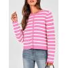 imagePRETTYGARDEN Womens Winter Cardigan Sweaters Button Down Open Front Long Sleeve Knit Cardigans Shirt Trendy OuterwearStriped Pink