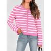 imagePRETTYGARDEN Womens Winter Cardigan Sweaters Button Down Open Front Long Sleeve Knit Cardigans Shirt Trendy OuterwearStriped Pink