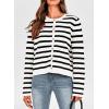 imagePRETTYGARDEN Womens Winter Cardigan Sweaters Button Down Open Front Long Sleeve Knit Cardigans Shirt Trendy OuterwearStriped White