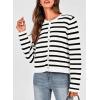 imagePRETTYGARDEN Womens Winter Cardigan Sweaters Button Down Open Front Long Sleeve Knit Cardigans Shirt Trendy OuterwearStriped White