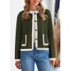 imagePRETTYGARDEN Womens Winter Trendy Button Down Open Front Cardigan Sweaters Knit Color Block Jackets Fall Fashion ClothesArmy Green